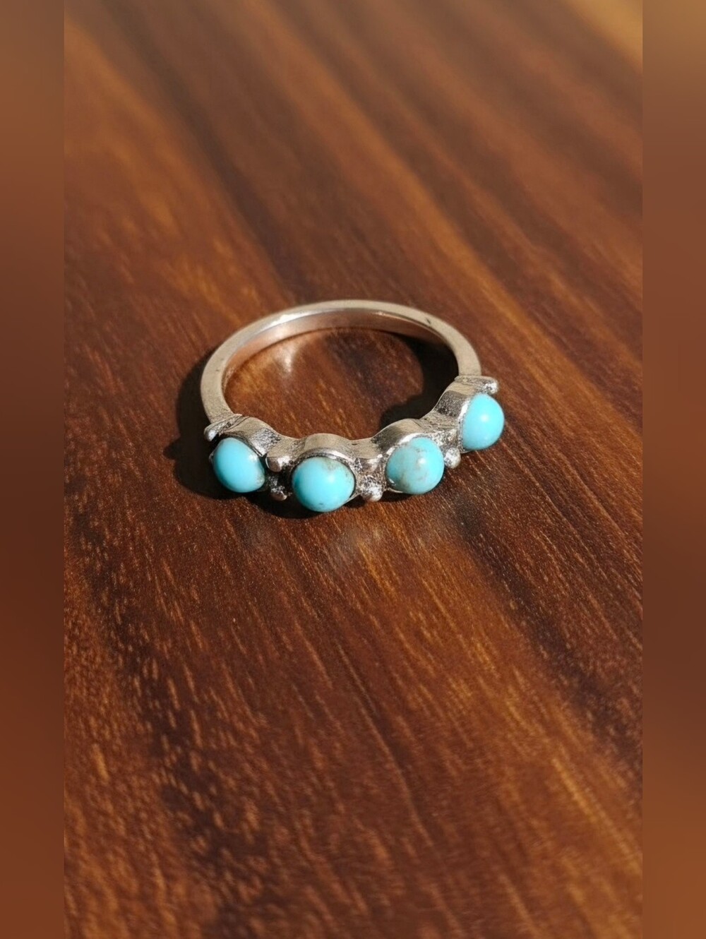 Silver Tone Turquoise Multi-Stone Band Ring - Size 4